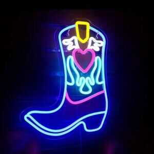 ANGEL WINGED COWBOY BOOT NEON LED SIGN